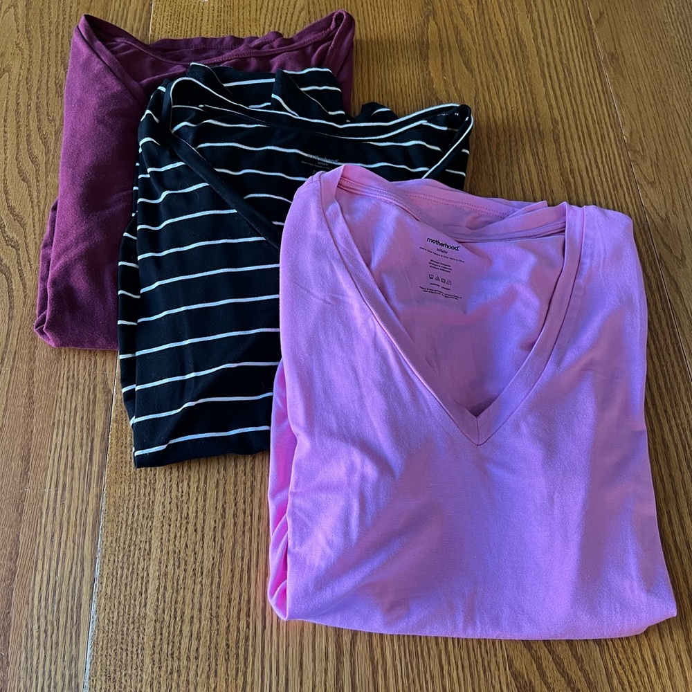 Motherhood Maternity Short Sleeve Tops - Pink, Black, and Burgundy